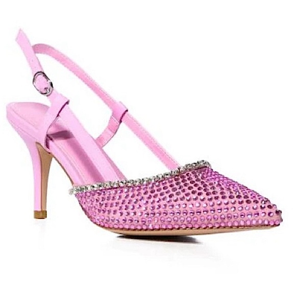 azalea wang Shoes - Azelea Wang Sorrel-Pink Rhinestone Slingback Kitten Heeled Pumps Size 10